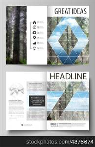 Business templates for bi fold brochure, magazine, flyer, booklet or annual report. Cover design template, easy editable vector, abstract flat layout in A4 size. Colorful background made of triangular or hexagonal texture for travel business, natural landscape in polygonal style.