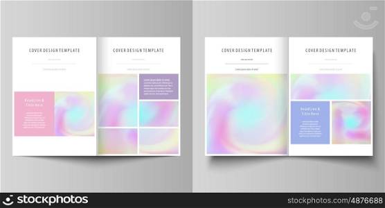 Business templates for bi fold brochure, magazine, flyer, booklet or annual report. Cover design template, easy editable vector, abstract flat layout in A4 size. Hologram, background in pastel colors with holographic effect. Blurred colorful pattern, futuristic surreal texture.