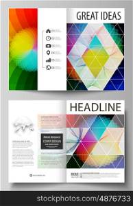 Business templates for bi fold brochure, magazine, flyer, booklet or annual report. Cover design template, easy editable vector, abstract flat layout in A4 size. Colorful design with overlapping geometric shapes and waves forming abstract beautiful background.