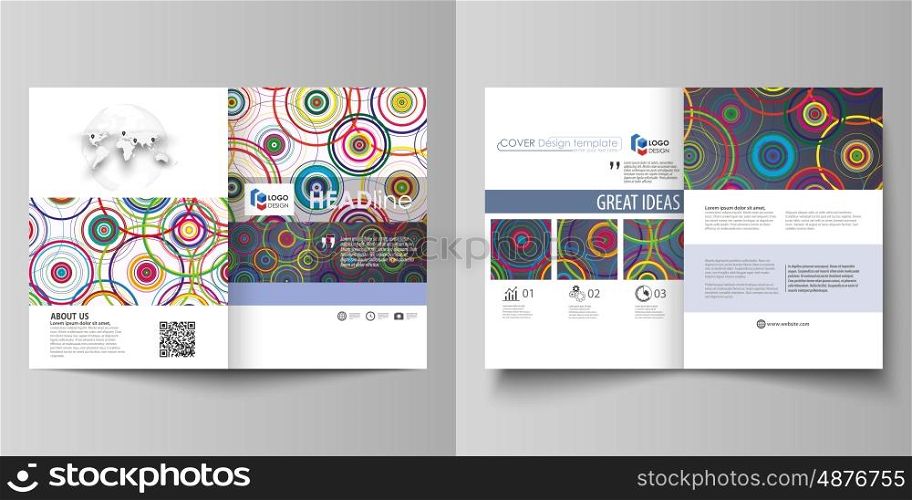 Business templates for bi fold brochure, magazine, flyer, booklet or annual report. Cover design template, easy editable vector, abstract flat layout in A4 size. Bright color background in minimalist style made from colorful circles.