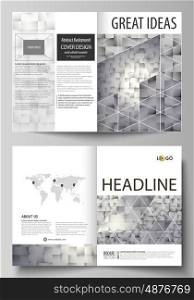 Business templates for bi fold brochure, magazine, flyer, booklet or annual report. Cover design template, easy editable vector, abstract flat layout in A4 size. Pattern made from squares, gray background in geometrical style. Simple texture.