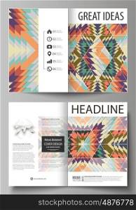 Business templates for bi fold brochure, magazine, flyer, booklet or annual report. Cover design template, easy editable vector, abstract flat layout in A4 size. Tribal pattern, geometrical ornament in ethno syle, ethnic hipster backdrop, vintage fashion background.