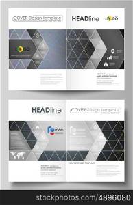 Business templates for bi fold brochure, magazine, flyer, booklet or annual report. Cover design template, easy editable vector, abstract flat layout in A4 size. Colorful dark background with abstract lines. Bright color chaotic, random, messy curves. Colourful vector decoration.