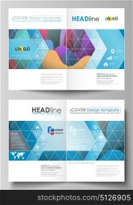 Business templates for bi fold brochure, magazine, flyer, booklet or annual report. Cover design template, flat style vector layout in A4 size. Colorful pattern with shapes forming abstract background. Business templates for bi fold brochure, magazine, flyer, booklet or annual report. Cover design template, easy editable vector, abstract flat layout in A4 size. Bright color pattern, colorful design with overlapping shapes forming abstract beautiful background.