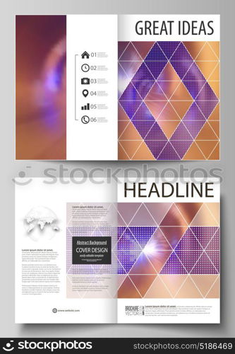 Business templates for bi fold brochure, magazine, flyer, booklet or annual report. Cover template, abstract vector layout in A4 size. Bright color colorful design, beautiful futuristic background.. Business templates for bi fold brochure, magazine, flyer, booklet or annual report. Cover design template, easy editable vector, abstract flat layout in A4 size. Bright color colorful design, beautiful futuristic background.