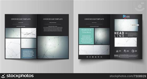 Business templates for bi fold brochure, magazine, flyer, booklet or annual report. Cover design template, easy editable vector, abstract flat layout in A4 size. Genetic and chemical compounds. Atom, DNA and neurons. Medicine, chemistry, science or technology concept. Geometric background.. Business templates for bi fold brochure, magazine, flyer, booklet, report. Cover design template, vector layout in A4 size. Genetic and chemical compounds. DNA and neurons. Chemistry, science concept.