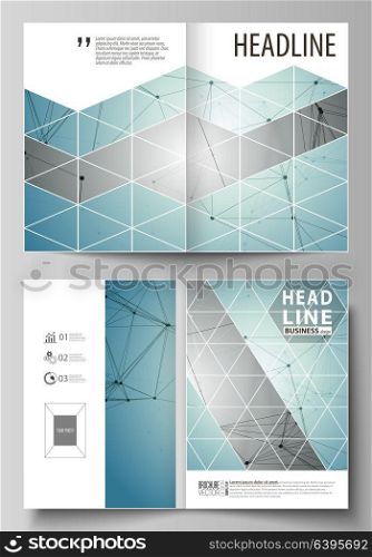 Business templates for bi fold brochure, magazine, flyer, booklet or report. Cover design template, vector layout in A4 size. Geometric background. Molecular structure. Scientific, medical concept.. Business templates for bi fold brochure, magazine, flyer, booklet or annual report. Cover design template, easy editable vector, abstract flat layout in A4 size. Geometric background, connected line and dots. Molecular structure. Scientific, medical, technology concept.