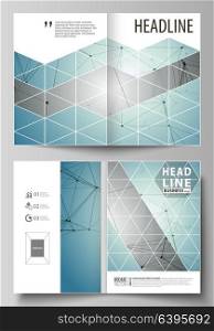 Business templates for bi fold brochure, magazine, flyer, booklet or report. Cover design template, vector layout in A4 size. Geometric background. Molecular structure. Scientific, medical concept.. Business templates for bi fold brochure, magazine, flyer, booklet or annual report. Cover design template, easy editable vector, abstract flat layout in A4 size. Geometric background, connected line and dots. Molecular structure. Scientific, medical, technology concept.