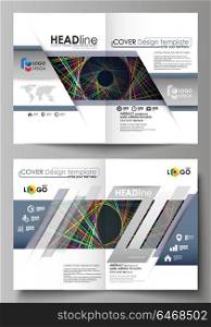 Business templates for bi fold brochure, magazine, flyer, booklet or report. Cover design template, abstract layout in A4 size. Bright color lines, colorful beautiful background. Perfect decoration.. Business templates for bi fold brochure, magazine, flyer, booklet or annual report. Cover design template, easy editable vector, abstract flat layout in A4 size. Bright color lines, colorful beautiful background. Perfect decoration.