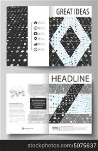 Business templates for bi fold brochure, magazine, flyer. Cover template, abstract layout in A4 size. Soft color dots with illusion of depth and perspective, dotted background. Elegant vector design.. Business templates for bi fold brochure, magazine, flyer, booklet or annual report. Cover design template, easy editable vector, abstract flat layout in A4 size. Abstract soft color dots with illusion of depth and perspective, dotted technology background. Multicolored particles, modern pattern, elegant texture, vector design.