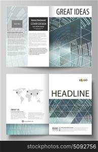 Business templates for bi fold brochure, magazine, flyer, report. Cover design template, easy editable vector, abstract layout in A4 size. Technology background in geometric style made from circles.. Business templates for bi fold brochure, magazine, flyer, booklet or annual report. Cover design template, easy editable vector, abstract flat layout in A4 size. Technology background in geometric style made from circles.