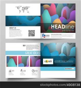 Business templates for bi fold square brochure, magazine, flyer, annual report. Leaflet cover, flat style vector layout. Bright color pattern, colorful design with shapes forming abstract background.. Business templates for square design bi fold brochure, magazine, flyer, booklet or annual report. Leaflet cover, abstract flat layout, easy editable vector. Bright color pattern, colorful design with overlapping shapes forming abstract beautiful background.