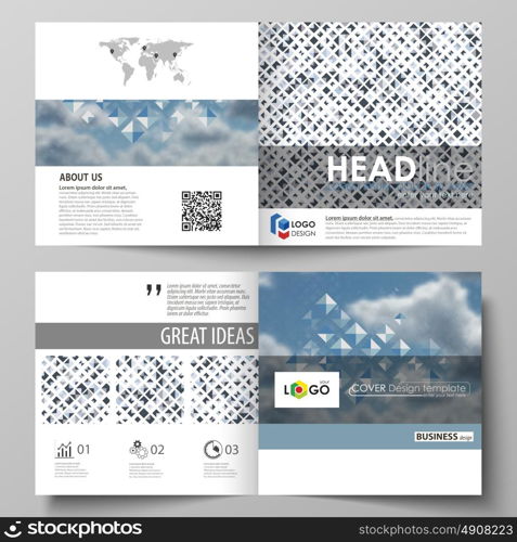 Business templates for bi fold square brochure, magazine, flyer, booklet, report. Leaflet cover, flat style layout. Blue color pattern with rhombuses, abstract design geometrical vector background.. Business templates for square design bi fold brochure, magazine, flyer, booklet or annual report. Leaflet cover, abstract flat layout, easy editable vector. Blue color pattern with rhombuses, abstract design geometrical vector background. Simple modern stylish texture.