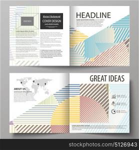 Business templates for bi fold square brochure, magazine, flyer, booklet, report. Leaflet cover, abstract vector layout. Minimalistic design with lines, geometric shapes forming beautiful background.. Business templates for square design bi fold brochure, magazine, flyer, booklet or annual report. Leaflet cover, abstract flat layout, easy editable vector. Minimalistic design with lines, geometric shapes forming beautiful background.