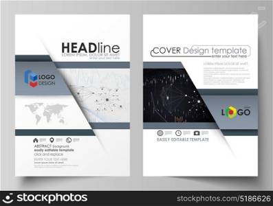 Business templates for brochure, flyer, annual report. Cover design template, vector layout in A4 size. Abstract infographic background with lines, symbols, diagrams and other elements.. Business templates for brochure, magazine, flyer, booklet or annual report. Cover design template, easy editable vector, abstract flat layout in A4 size. Abstract infographic background in minimalist style made from lines, symbols, charts, diagrams and other elements.