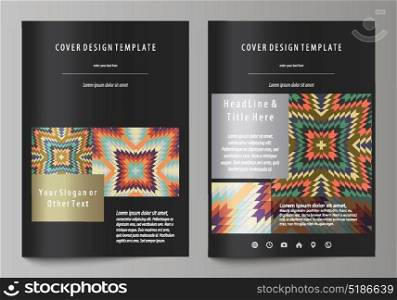 Business templates for brochure, flyer, booklet. Cover design template, abstract vector layout in A4 size. Tribal pattern, geometrical ornament, ethno syle, ethnic backdrop, vintage fashion background. Business templates for brochure, magazine, flyer, booklet or annual report. Cover design template, easy editable vector, abstract flat layout in A4 size. Tribal pattern, geometrical ornament in ethno syle, ethnic hipster backdrop, vintage fashion background.