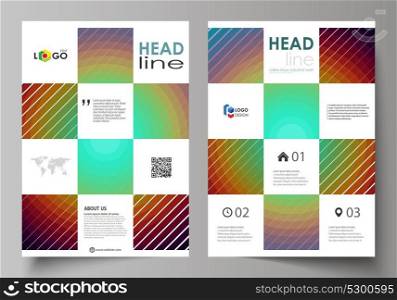 Business templates for brochure, flyer, booklet. Cover template, abstract vector layout in A4 size. Minimalistic design with circles, diagonal lines. Geometric shape, beautiful retro background. Business templates for brochure, flyer, booklet. Cover template, abstract vector layout, A4 size. Minimalistic design with circles, diagonal lines. Geometric shape, beautiful retro background
