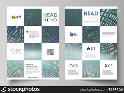 Business templates for brochure, flyer, booklet or report. Cover design template, easy editable vector, abstract flat layout in A4 size. Technology background in geometric style made from circles.. Business templates for brochure, magazine, flyer, booklet or annual report. Cover design template, easy editable vector, abstract flat layout in A4 size. Technology background in geometric style made from circles.