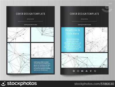 Business templates for brochure, flyer, booklet, report. Cover design template, vector layout in A4 size. Chemistry pattern, connecting lines and dots, molecule structure on white, graphic background.. Business templates for brochure, magazine, flyer, booklet or annual report. Cover design template, easy editable vector, abstract flat layout in A4 size. Chemistry pattern, connecting lines and dots, molecule structure on white, geometric graphic background.