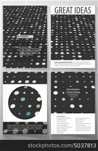 Business templates for brochure, flyer, booklet, report. Cover template, abstract layout in A4 size. Soft color dots with illusion of depth and perspective, dotted background. Elegant vector design.. Business templates for brochure, magazine, flyer, booklet or annual report. Cover design template, easy editable vector, abstract flat layout in A4 size. Abstract soft color dots with illusion of depth and perspective, dotted technology background. Multicolored particles, modern pattern, elegant texture, vector design.