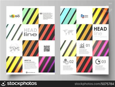 Business templates for brochure, flyer. Cover template, vector layout in A4 size. Bright color rectangles, colorful design with geometric rectangular shapes forming abstract beautiful background.. Business templates for brochure, magazine, flyer, booklet or annual report. Cover design template, easy editable vector, abstract flat layout in A4 size. Bright color rectangles, colorful design with geometric rectangular shapes forming abstract beautiful background.