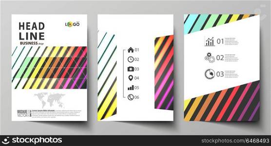 Business templates for brochure, flyer. Cover template, vector layout in A4 size. Bright color rectangles, colorful design with geometric rectangular shapes forming abstract beautiful background.. Business templates for brochure, magazine, flyer, booklet or annual report. Cover design template, easy editable vector, abstract flat layout in A4 size. Bright color rectangles, colorful design with geometric rectangular shapes forming abstract beautiful background.
