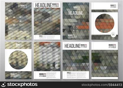 Business templates for brochure, flyer or booklet. City landscape. Collection of abstract multicolored backgrounds. Natural geometrical patterns. Triangular style vector illustration.