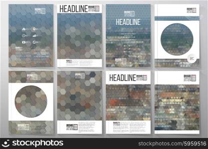 Business templates for brochure, flyer or booklet. City landscape. Collection of abstract multicolored backgrounds. Natural geometrical patterns. Triangular and hexagonal style vector illustration.