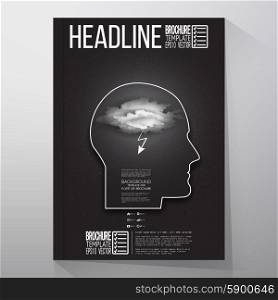 Business templates for brochure, flyer or booklet. Vector icon of human head. Concept of human thinking. Dark design vector illustration.