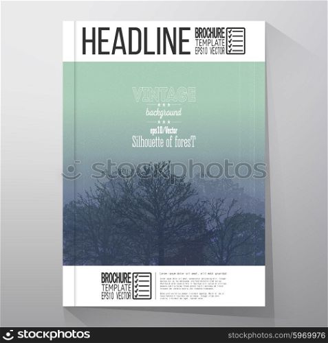 Business templates for brochure, flyer or booklet. Vintage forest background with overlay texture. Vector illustration.