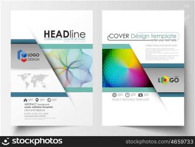 Business templates for brochure, magazine, flyer, annual report. Cover template, easy editable vector, flat layout in A4 size. Colorful design background with abstract shapes and waves, overlap effect.