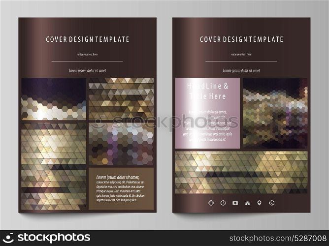 Business templates for brochure, magazine, flyer, annual report. Cover design template, vector layout in A4 size. Abstract backgrounds. Geometrical patterns. Triangular and hexagonal style.. Business templates for brochure, magazine, flyer, annual report. Cover design template, vector layout in A4 size. Abstract backgrounds. Geometrical patterns. Triangular and hexagonal style