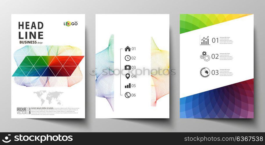 Business templates for brochure, magazine, flyer, annual report. Cover template, easy editable vector, flat layout in A4 size. Colorful design background with abstract shapes and waves, overlap effect. Business templates for brochure, magazine, flyer, annual report. Cover template, easy editable vector, flat layout in A4 size. Colorful design background with abstract shapes and waves, overlap effect.