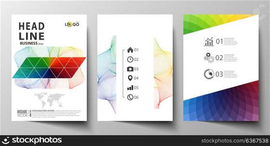 Business templates for brochure, magazine, flyer, annual report. Cover template, easy editable vector, flat layout in A4 size. Colorful design background with abstract shapes and waves, overlap effect. Business templates for brochure, magazine, flyer, annual report. Cover template, easy editable vector, flat layout in A4 size. Colorful design background with abstract shapes and waves, overlap effect.