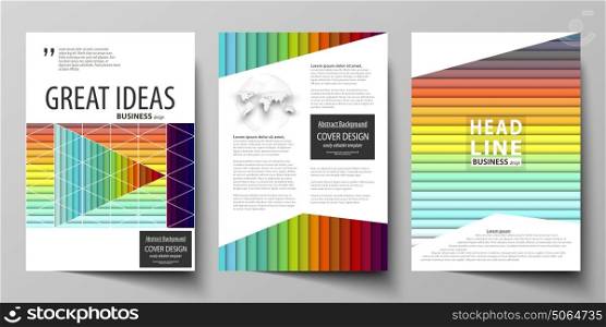 Business templates for brochure, magazine, flyer, annual report. Cover template, vector layout in A4 size. Bright color rectangles, colorful design, rectangular shapes, abstract beautiful background.. Business templates for brochure, magazine, flyer, booklet or annual report. Cover design template, easy editable vector, abstract flat layout in A4 size. Bright color rectangles, colorful design with overlapping geometric rectangular shapes forming abstract beautiful background.