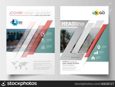 Business templates for brochure, magazine, flyer, booklet. Cover design, abstract flat style travel decoration layout in A4 size, easy editable vector template, colorful blurred natural landscape.. Business templates for brochure, magazine, flyer, booklet. Cover design, abstract flat style travel decoration layout in A4 size, easy editable vector template, colorful blurred natural landscape