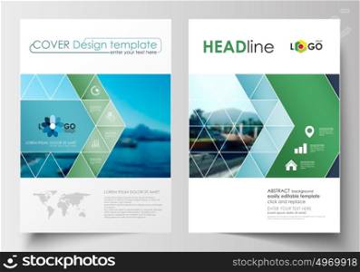Business templates for brochure, magazine, flyer, booklet. Cover design, abstract flat style travel decoration layout in A4 size, easy editable vector template, colorful blurred natural landscape.. Business templates for brochure, magazine, flyer, booklet. Cover design, abstract flat style travel decoration layout in A4 size, easy editable vector template, colorful blurred natural landscape
