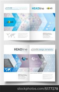Business templates for brochure, magazine, flyer, booklet. Cover design template, abstract flat layout in A4 size. Molecule structure on blue background. Science, healthcare, medical vector. Business templates for brochure, magazine, flyer, booklet. Cover design template, abstract flat layout in A4 size. Molecule structure on blue background. Science, healthcare, medical vector.