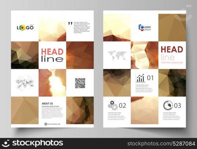 Business templates for brochure, magazine, flyer, booklet. Cover design template, abstract vector layout in A4 size. Beautiful background. Geometrical colorful polygonal pattern in triangular style.. Business templates for brochure, magazine, flyer, booklet. Cover design template, abstract vector layout in A4 size. Beautiful background. Geometrical colorful polygonal pattern in triangular style