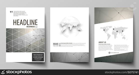 Business templates for brochure, magazine, flyer, booklet. Cover design template, flat layout in A4 size. Chemistry pattern, molecule structure on gray background. Science and technology concept.. Business templates for brochure, magazine, flyer, booklet or annual report. Cover design template, easy editable vector, abstract flat layout in A4 size. Chemistry pattern, molecule structure on gray background. Science and technology concept.