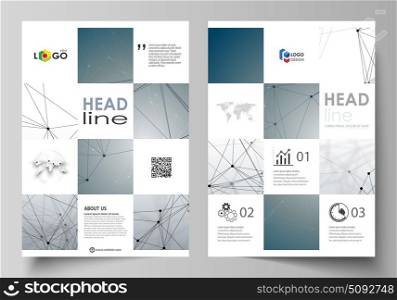 Business templates for brochure, magazine, flyer, booklet. Cover design template, vector layout in A4 size. DNA and neurons molecule structure. Medicine, science, technology concept. Scalable graphic.. Business templates for brochure, magazine, flyer, booklet or annual report. Cover design template, easy editable vector, abstract flat layout in A4 size. DNA and neurons molecule structure. Medicine, science, technology concept. Scalable graphic.