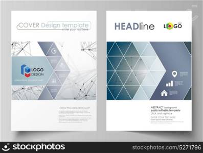 Business templates for brochure, magazine, flyer, booklet. Cover design template, vector layout in A4 size. DNA and neurons molecule structure. Medicine, science, technology concept. Scalable graphic.. Business templates for brochure, magazine, flyer, booklet or annual report. Cover design template, easy editable vector, abstract flat layout in A4 size. DNA and neurons molecule structure. Medicine, science, technology concept. Scalable graphic.