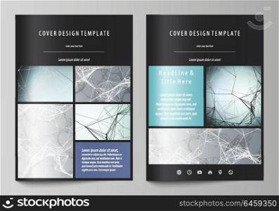 Business templates for brochure, magazine, flyer, booklet. Cover design template, vector layout in A4 size. Chemistry pattern, connecting lines and dots, molecule structure, medical DNA research.. Business templates for brochure, magazine, flyer, booklet or annual report. Cover design template, easy editable vector, abstract flat layout in A4 size. Chemistry pattern, connecting lines and dots, molecule structure, scientific medical DNA research.