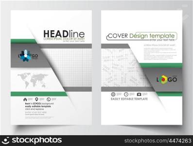 Business templates for brochure, magazine, flyer, booklet or annual report. Cover design template, easy editable blank, abstract flat layout in A4 size. Back to school background with letters made from halftone dots, vector illustration