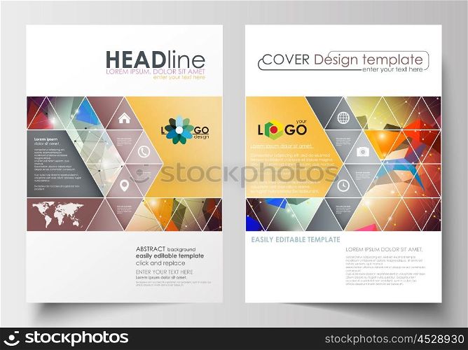 Business templates for brochure, magazine, flyer, booklet or annual report. Cover design template, easy editable blank, abstract flat layout in A4 size. Abstract colorful triangle design vector background with polygonal molecules.