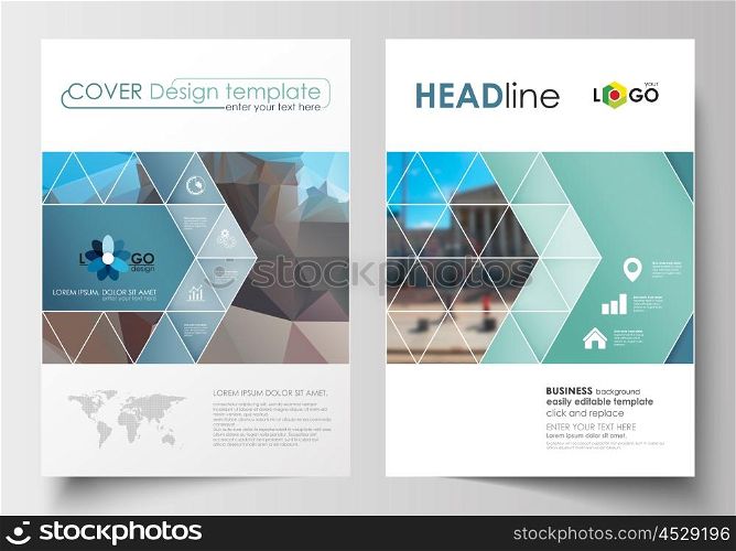 Business templates for brochure, magazine, flyer, booklet or annual report. Cover design template, easy editable blank, abstract flat layout in A4 size. Abstract business background, blurred image, urban landscape, modern stylish vector.