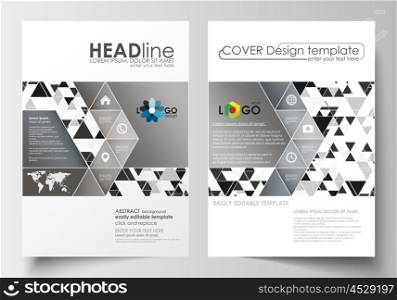 Business templates for brochure, magazine, flyer, booklet or annual report. Cover design template, easy editable blank, abstract flat layout in A4 size. Abstract triangle design background, modern gray color polygonal vector.