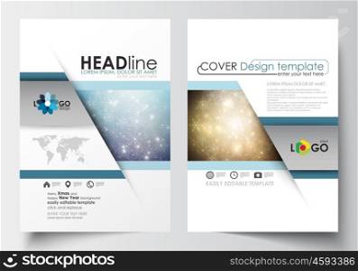 Business templates for brochure, magazine, flyer, booklet or annual report. Cover design template, easy editable blank, abstract flat layout in A4 size. Christmas decoration, vector background with shiny snowflakes and stars.