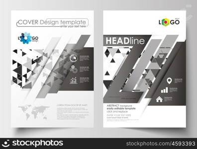 Business templates for brochure, magazine, flyer, booklet or annual report. Cover design template, easy editable blank, abstract flat layout in A4 size. Abstract triangle design background, modern gray color polygonal vector.