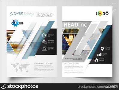 Business templates for brochure, magazine, flyer, booklet or annual report. Cover design template, easy editable blank, abstract flat layout in A4 size. Abstract multicolored background of nature landscapes, geometric triangular style, vector illustration